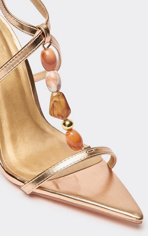 Manda Strappy Square Toe Stiletto Heel In Gold Faux Leather | EGO