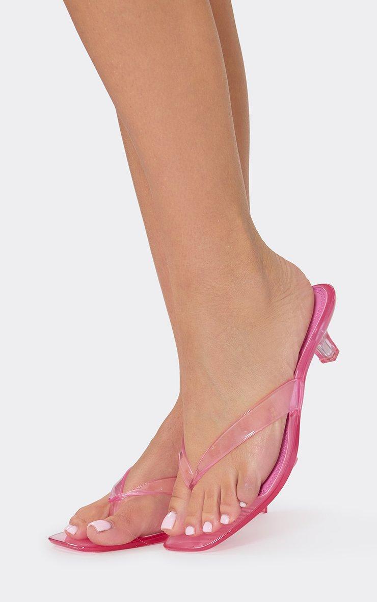 Glisten Thong Strap Kitten Heeled Mule In Pink Rubber