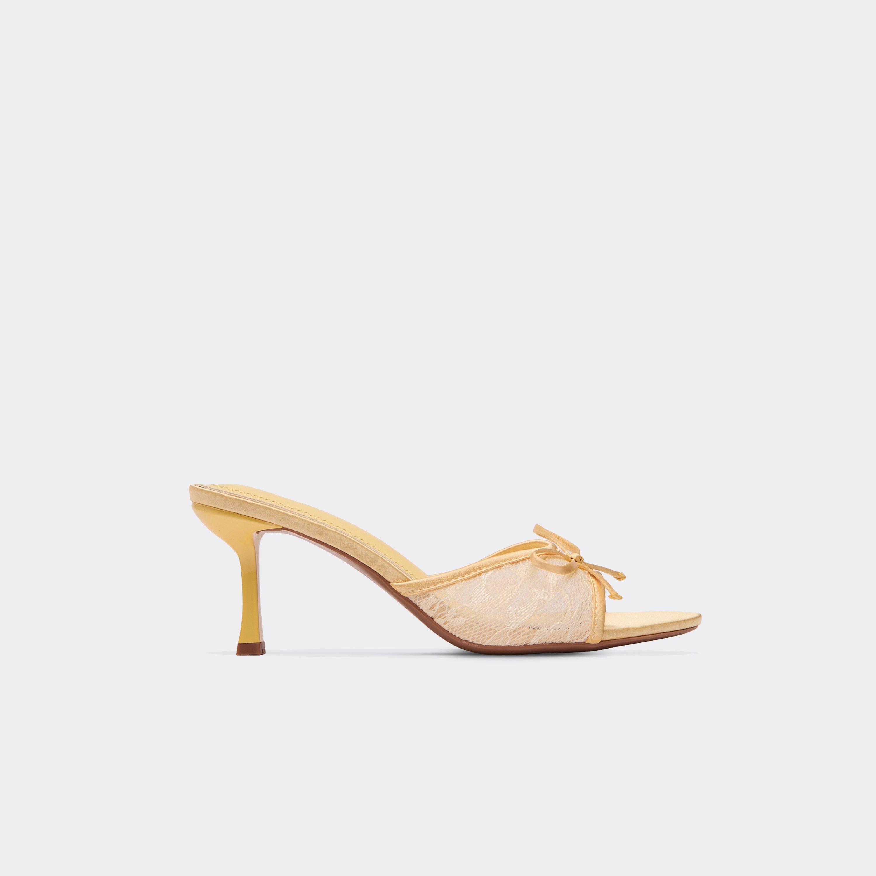 Mistique Bow Detail Heel Mule In Yellow Faux Leather, Women's Size UK 7