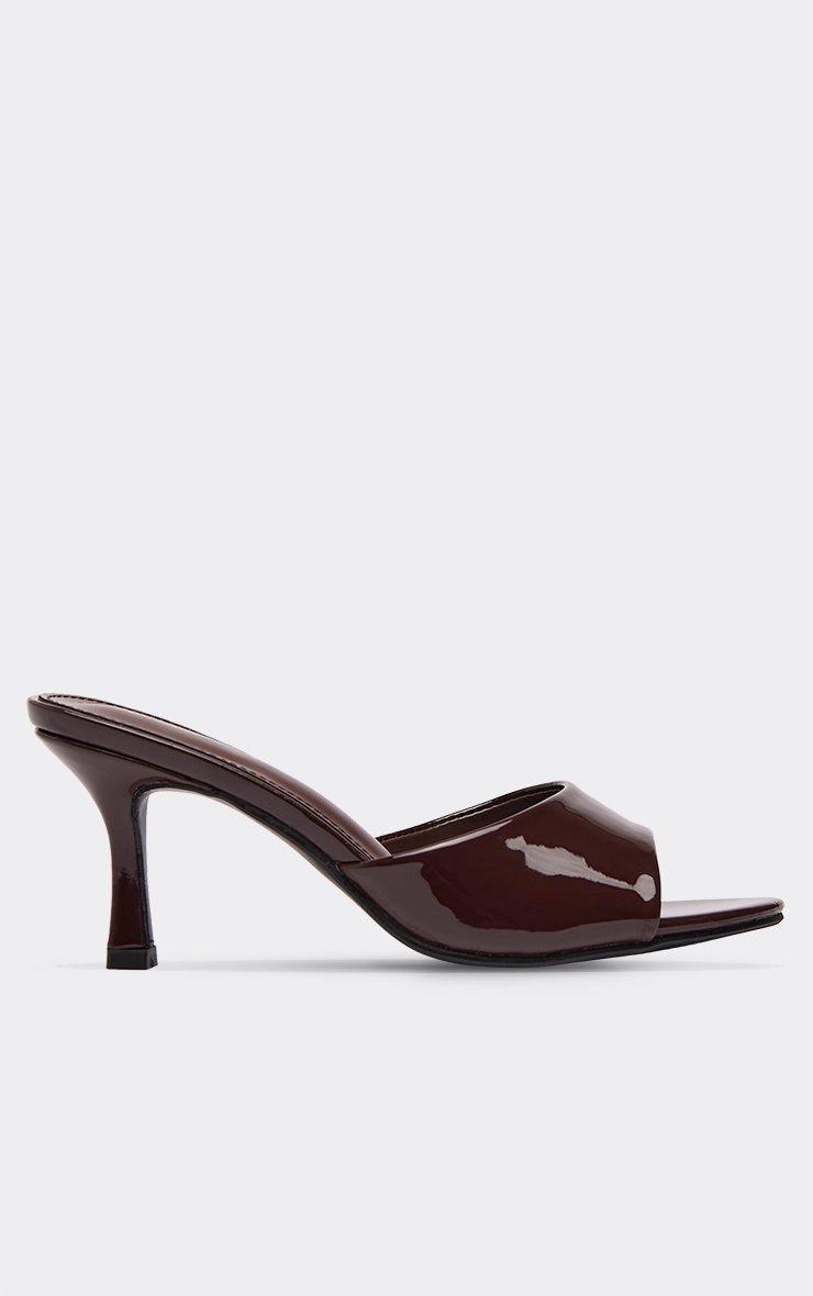 Izzie Peep Toe Heeled Mule In Brown Patent | EGO US | EGO