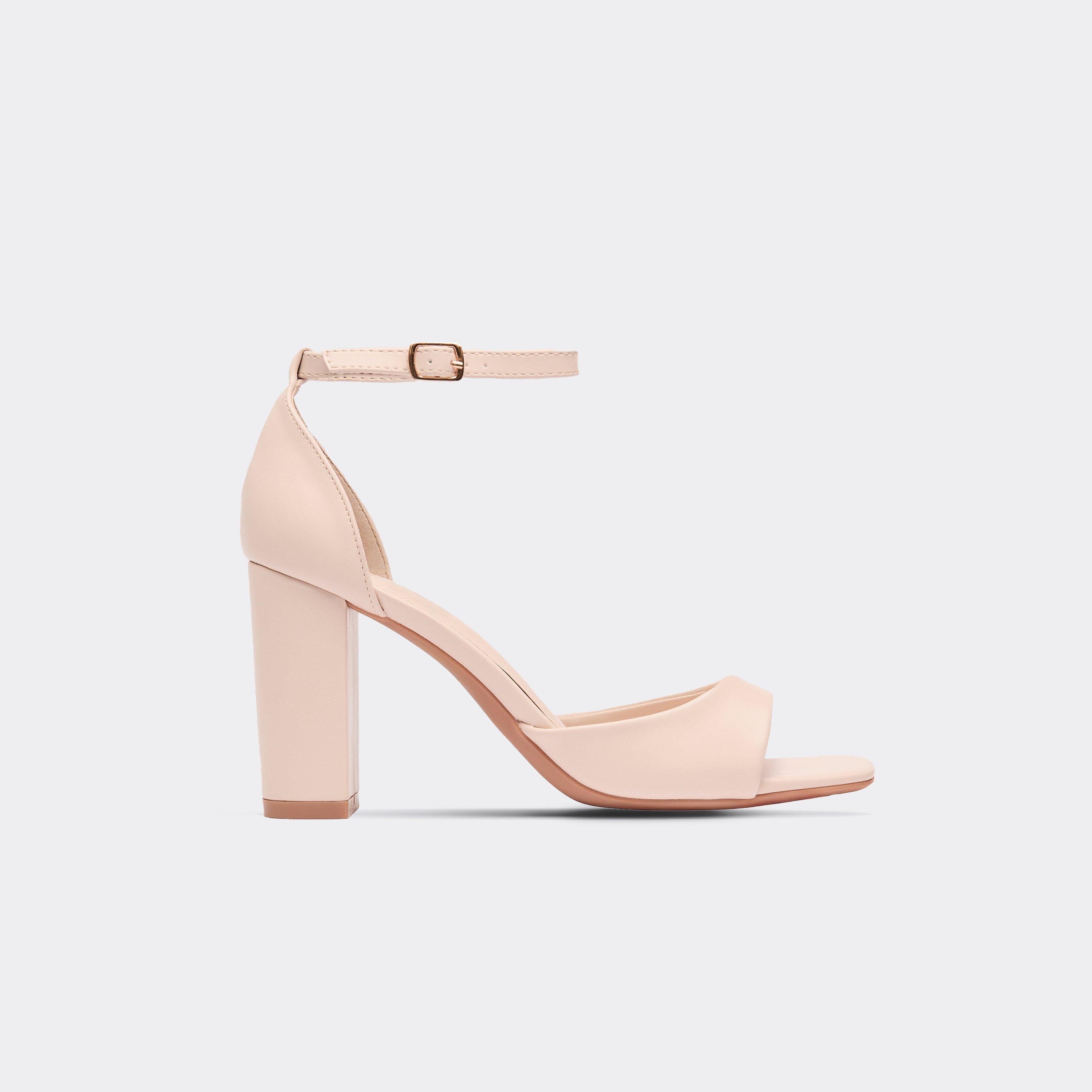 Buddi Ankle Strap Peep Toe Block Heel In Nude Faux Leather, Women's Size UK 5