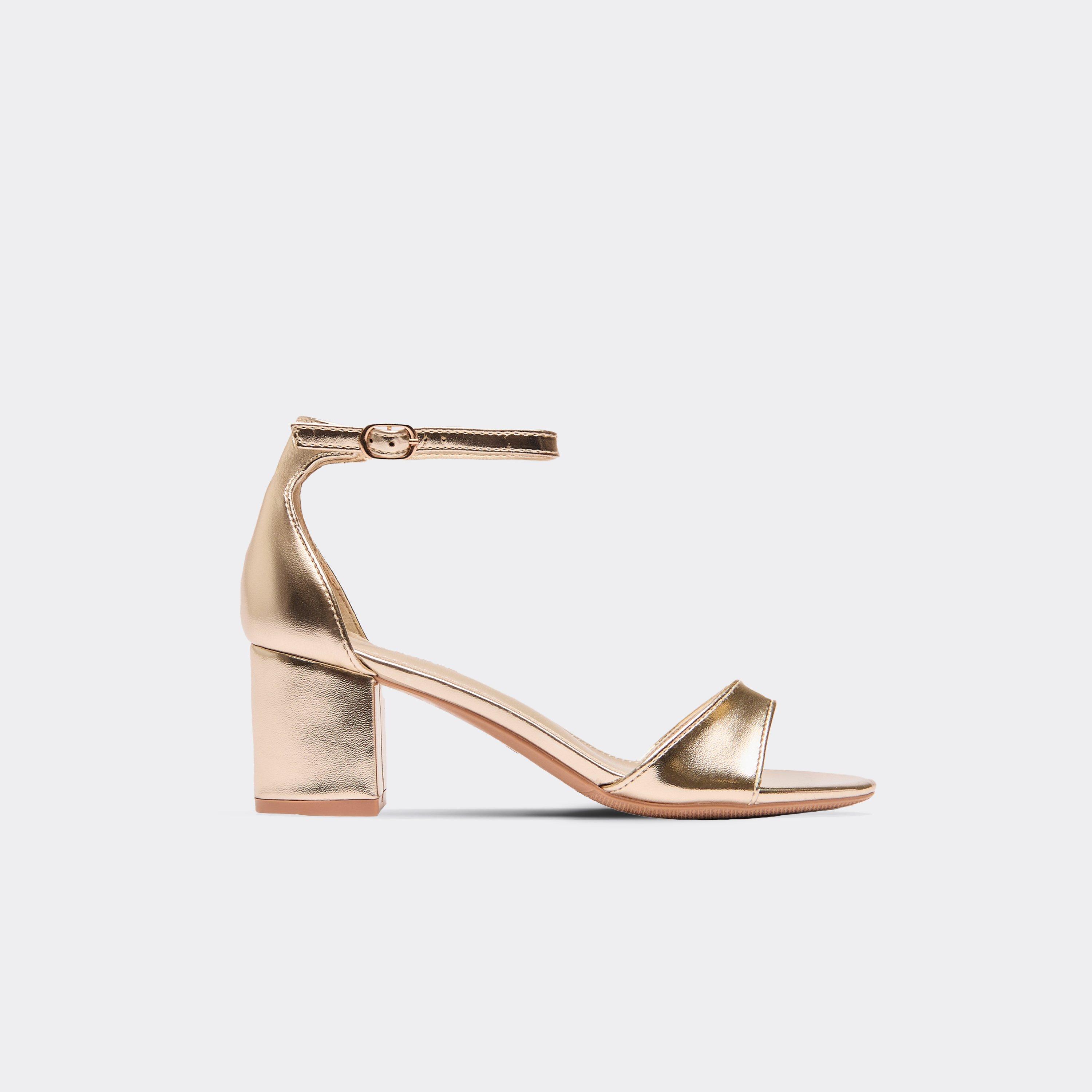 Zowie Ankle Strap Low Block Heel In Gold Faux Leather, Women's Size UK 6