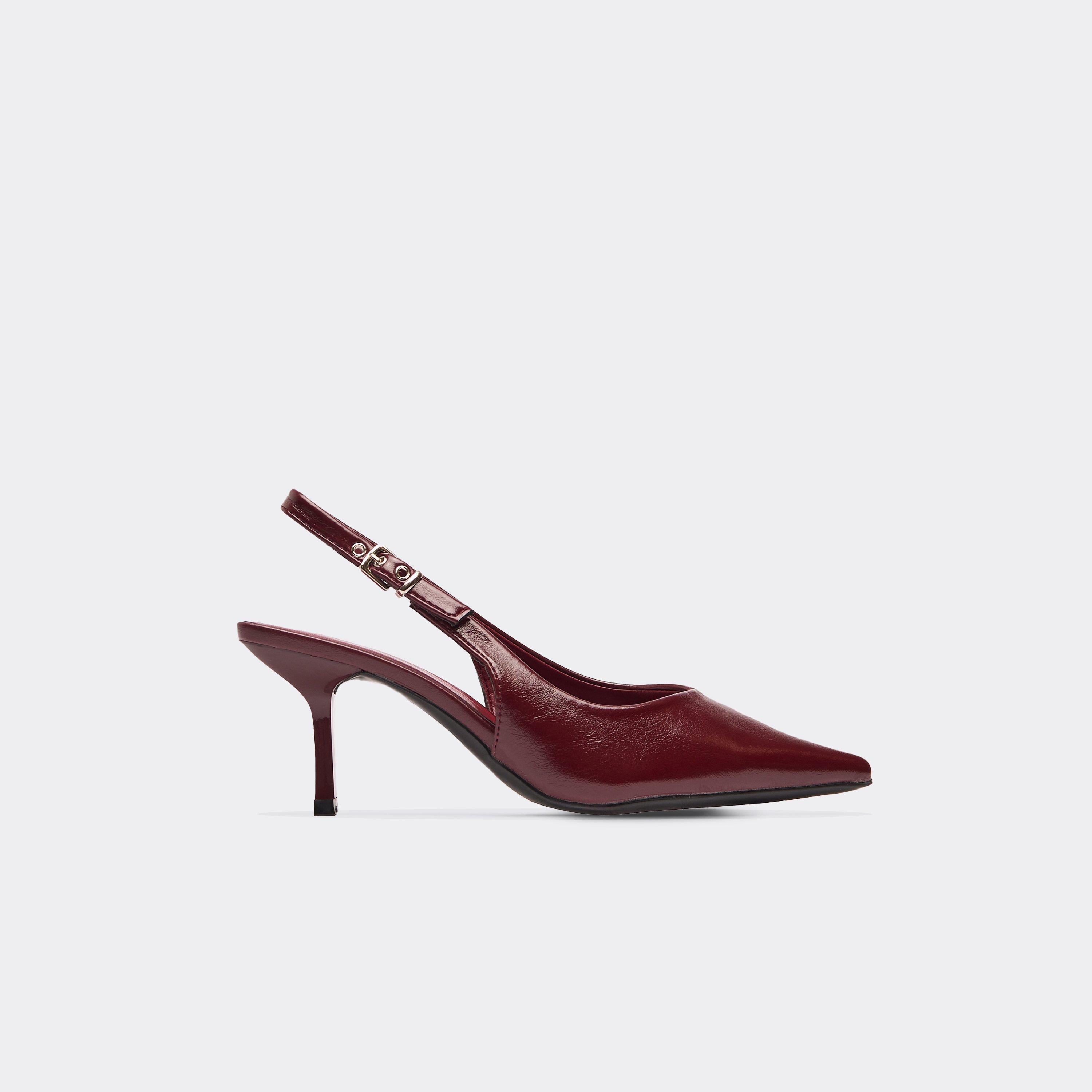 Fergie Pointed Toe Slingback Court Heel In Burgundy Faux Leather, Women's Size UK 3
