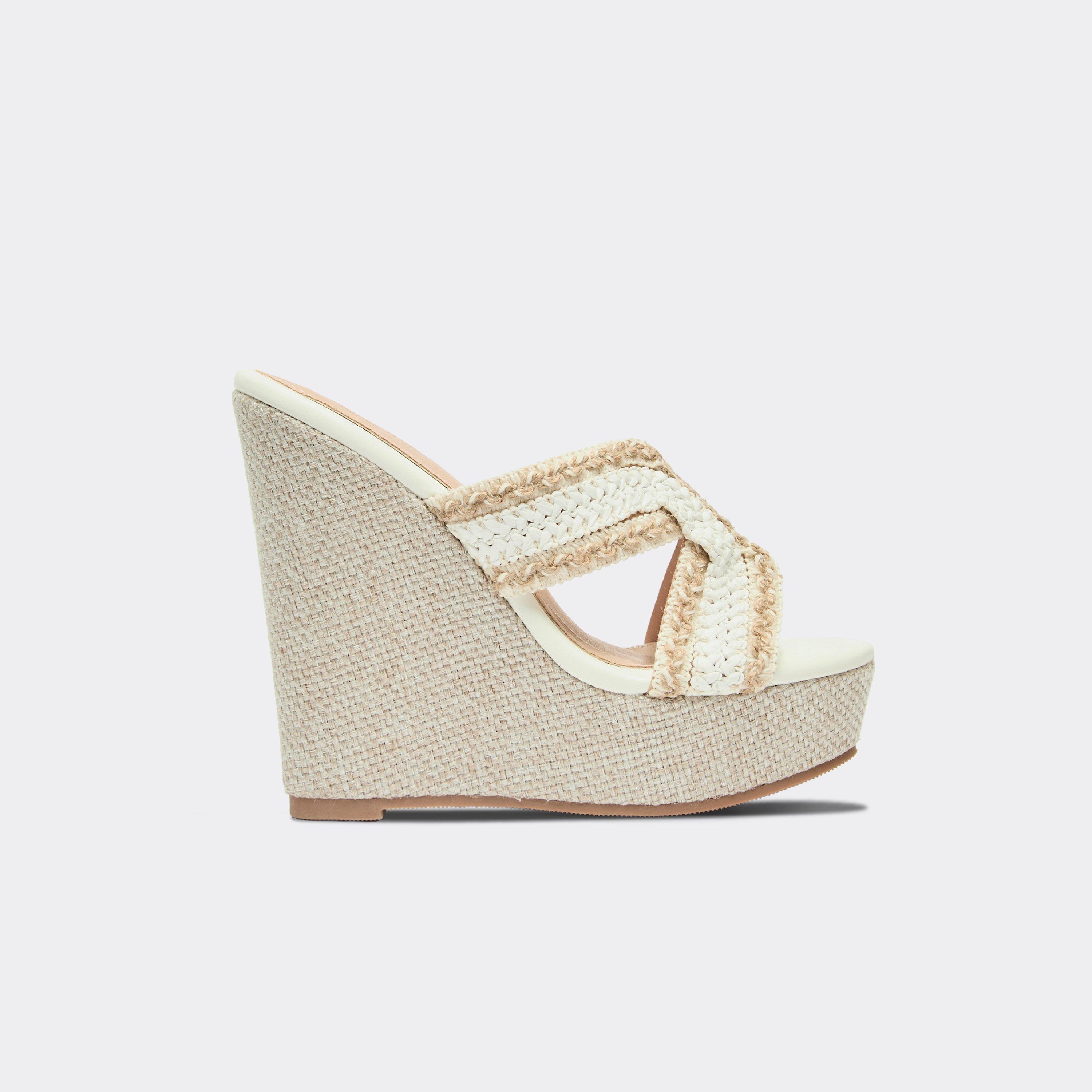 Mulan Cross Strap Platform Wedge Heel In White Woven, Women's Size UK 4