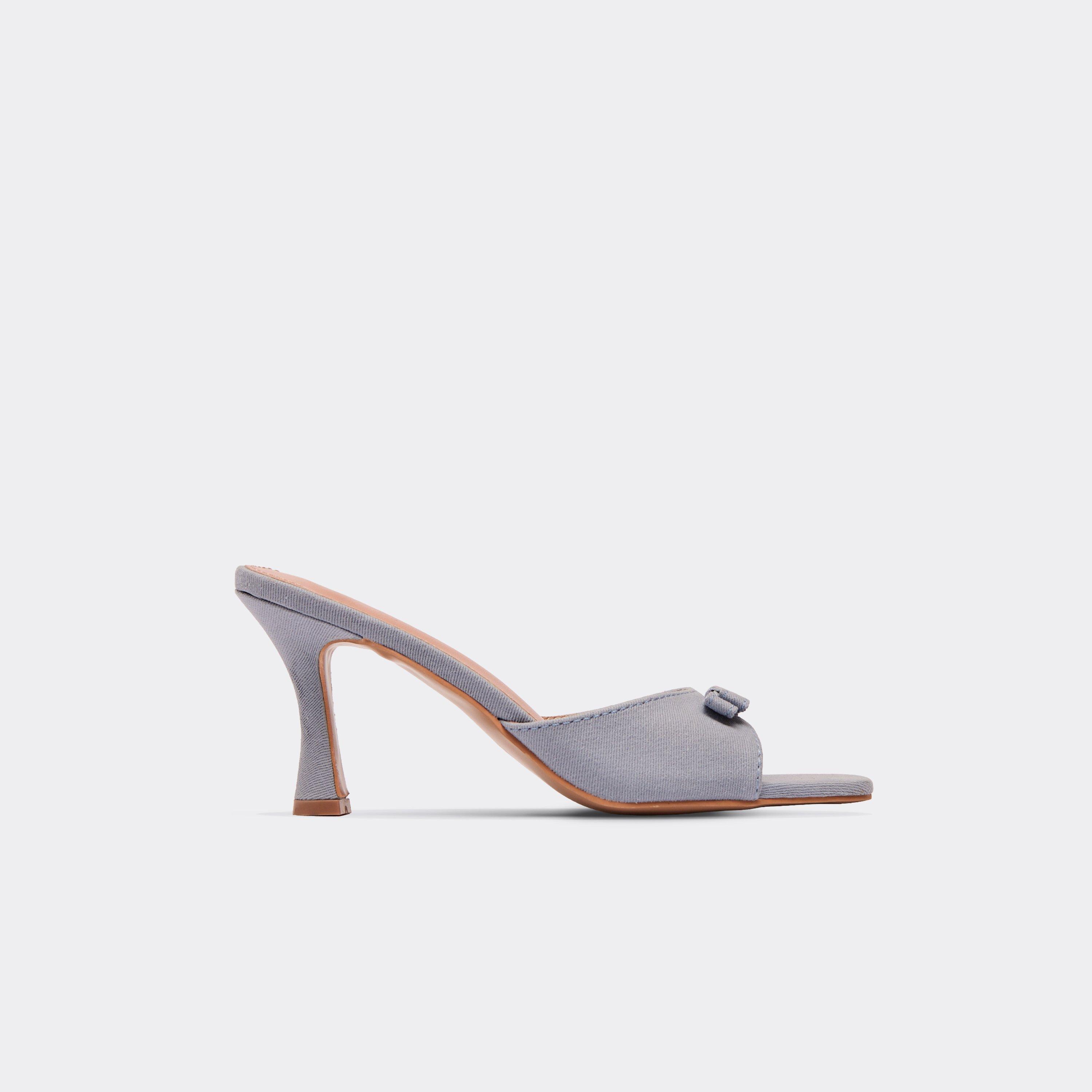 Wrap Bow Detail Peep Toe Heeled Mule In Blue Denim, Women's Size UK 3