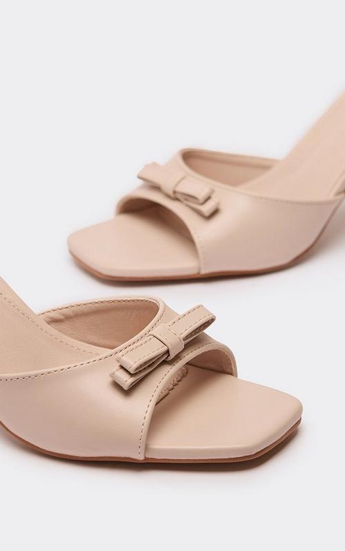 Florelia Flower Detail Double Perspex Strap Heel Mule In Nude Faux
