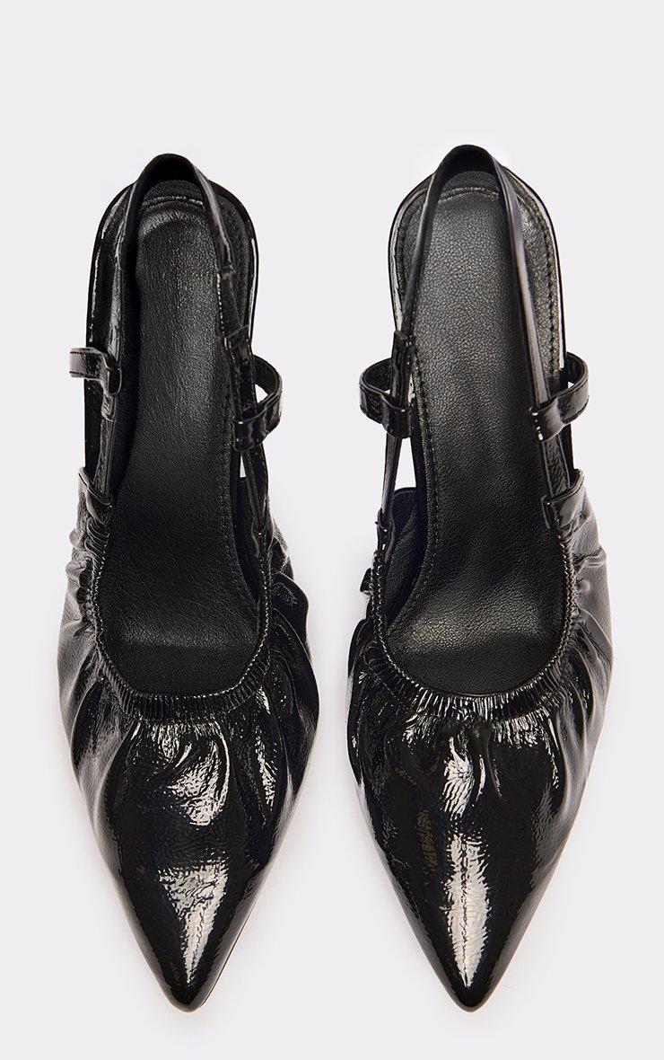 Sulli Pointed Toe Slingback Court Heel In Black Croc Print Faux Leather