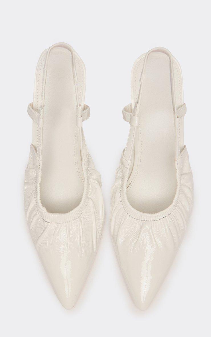 Sulli Pointed Toe Slingback Court Heel In Cream Croc Print Faux Leather