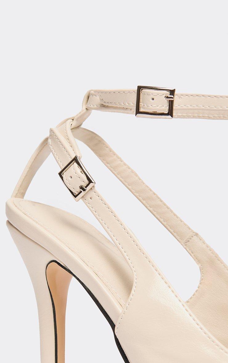 Indore Ankle Strap Pointed Toe Heel In Cream Faux Leather