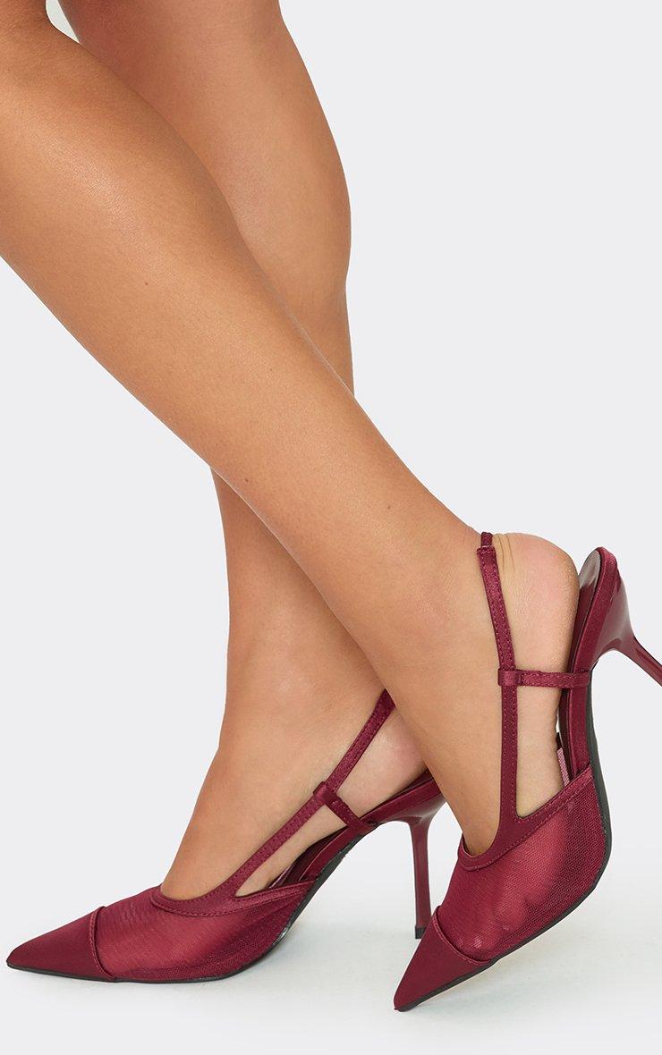 Kipp Pointed Toe Slingback Court Heel In Burgundy Mesh