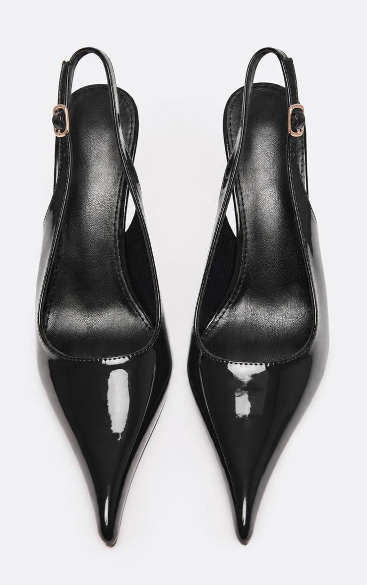 Mitzie Pointed Toe Slingback Low Court Heel In Black Patent