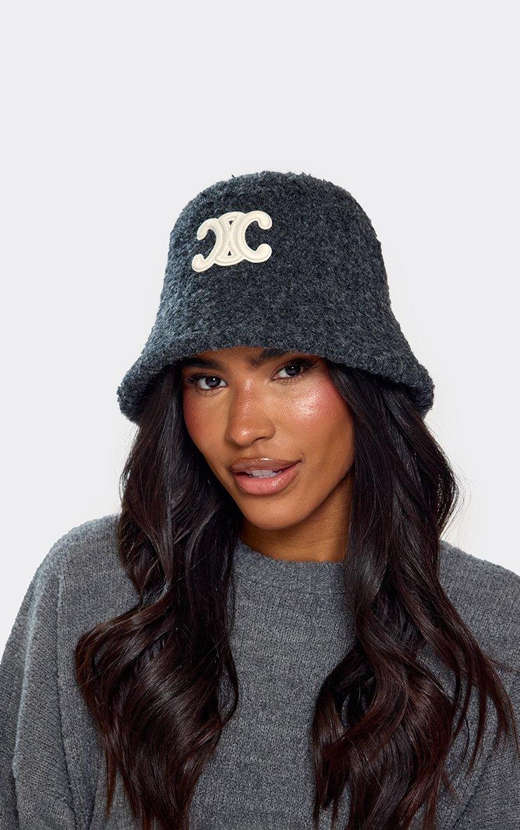 Logo Detail Bucket Hat In Black Faux Shearling | EGO US | EGO