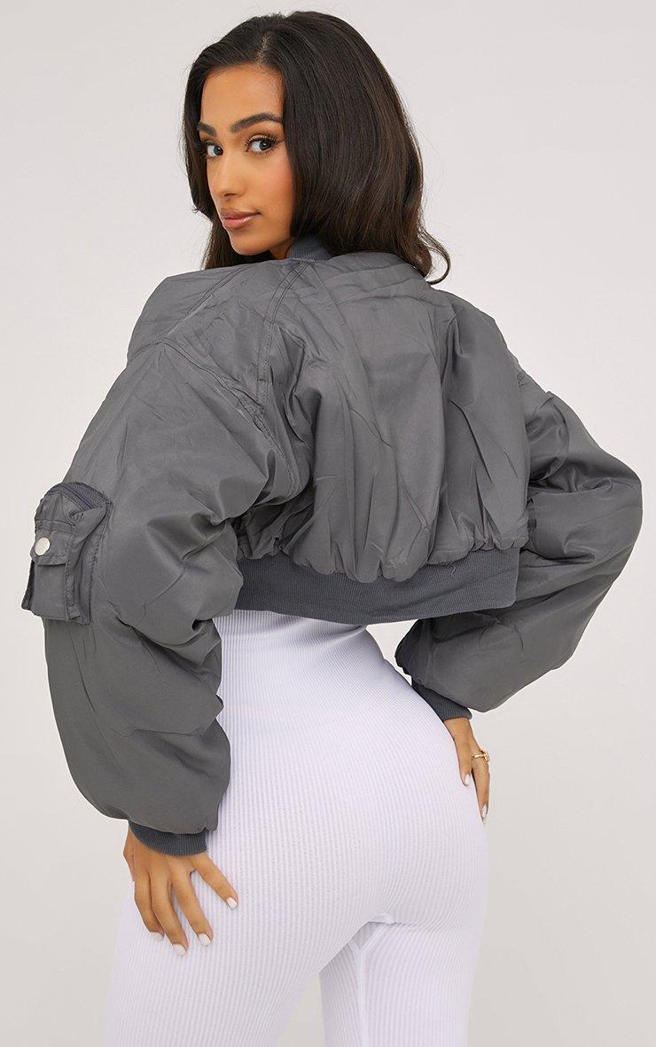Multi Pocket Detail Cropped Bomber Jacket In Grey | EGO US | EGO