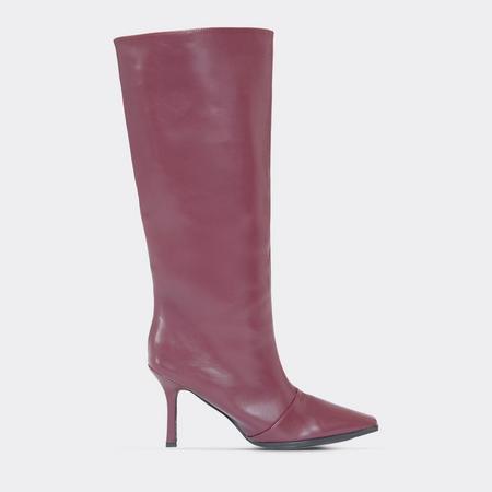 Cecil Square Toe Stiletto Heel Knee High Long Boot In Burgundy Faux Leather, Women's Size US