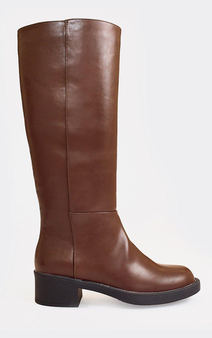 Azura Side Buckle Detail Midi Calf Biker Boot In Dark Brown Faux
