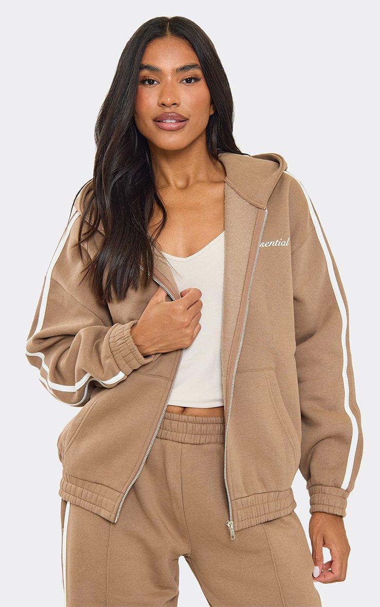 Long Sleeve Zip Up Front Cropped Hoodie In Brown Leopard Print