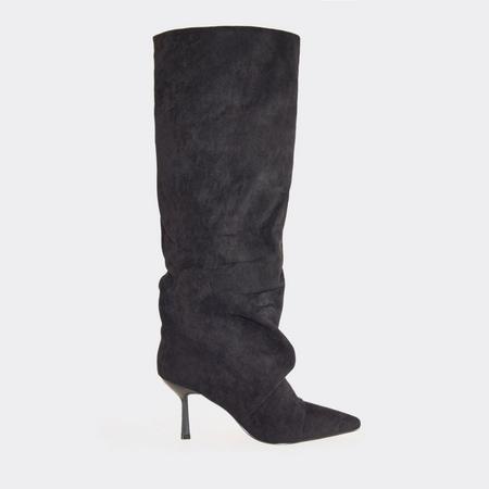 Cave Pointed Toe Slouched Detail Knee High Boot In Black Faux Suede, Women's Size US