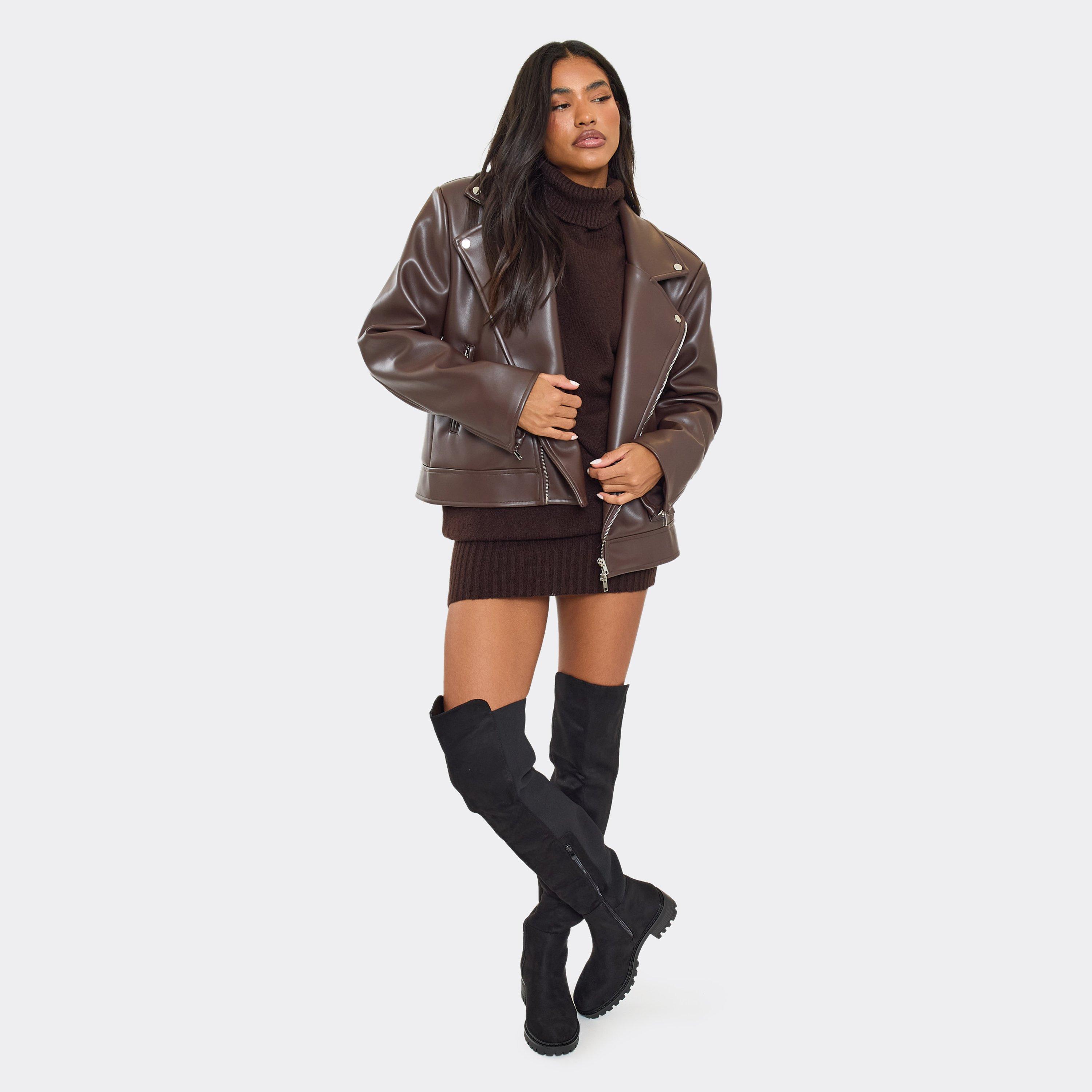 Wonka Chunky Sole Over The Knee Thigh High Boot In Black Faux Suede, Women’s