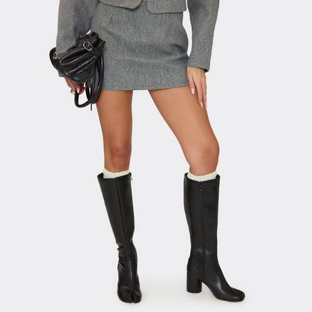 Headline Round Block Heel Knee High Boot In Black Faux Leather, Women's Size US