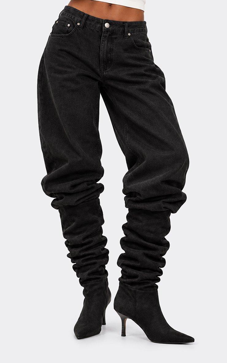 Porta Pointed Toe Stiletto Heel Knee High Slouched Boot In Black Faux Suede