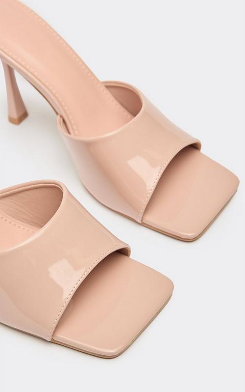 Thalia Square Peep Toe Heeled Mule In Pink Patent | EGO US | EGO