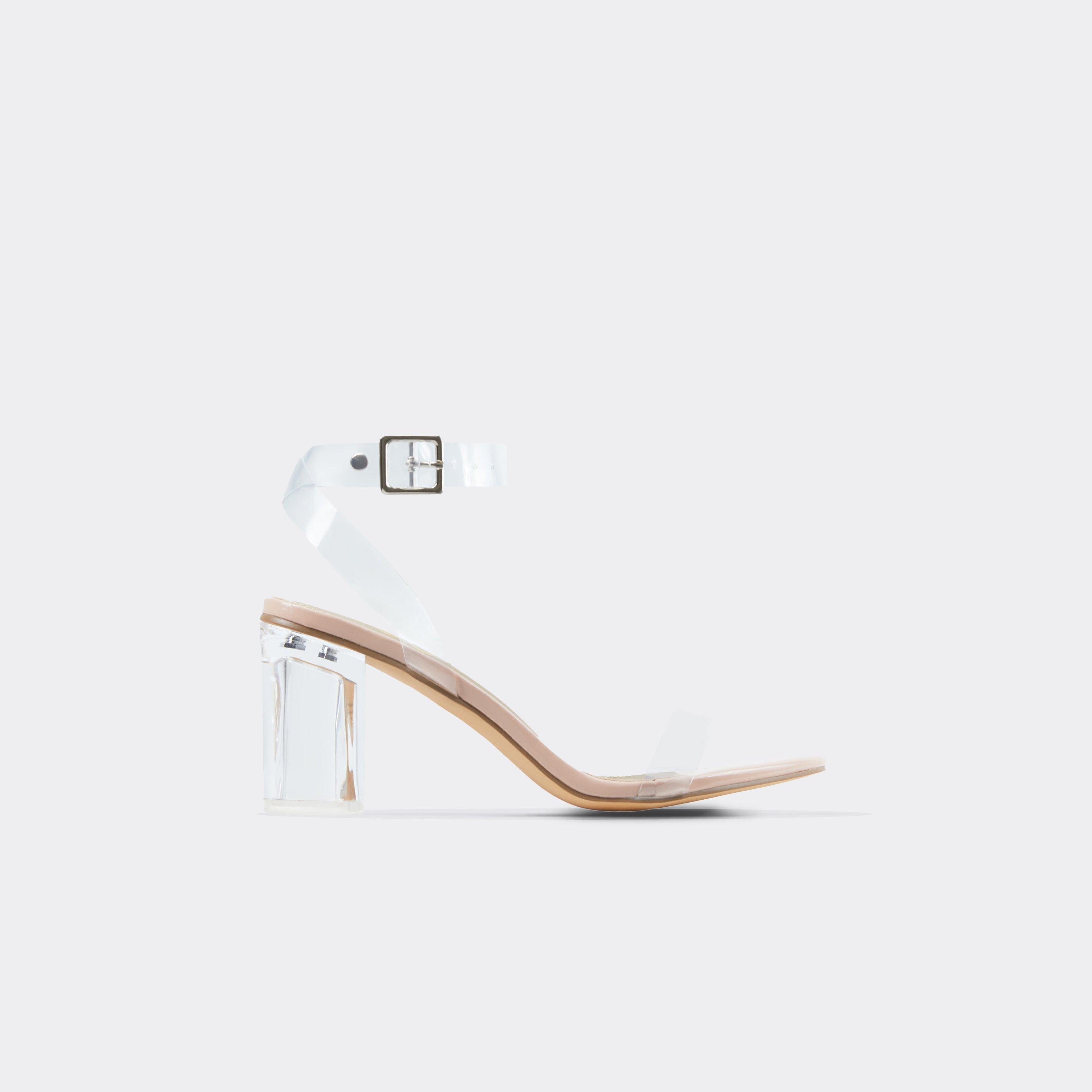 Lena Barely There Perspex Block Clear Heel In Nude Patent, Women's Size UK 8