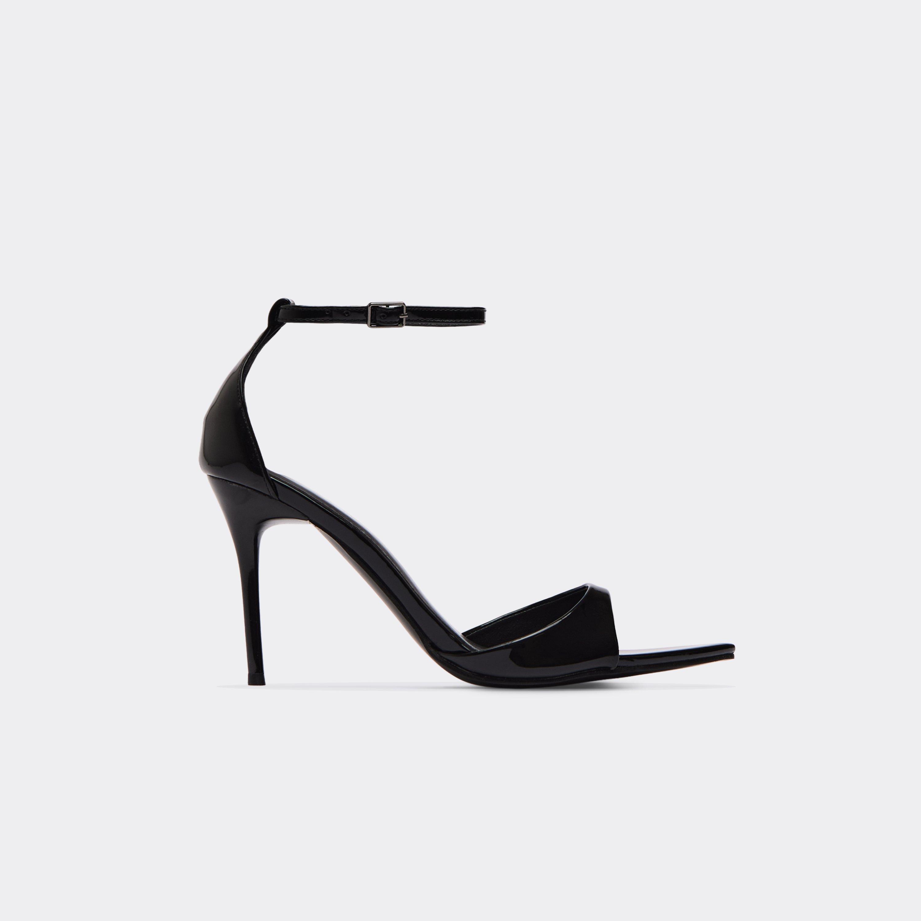 Marc Ankle Strap Pointed Peep Toe Stiletto Heel In Black Patent, Women’s
