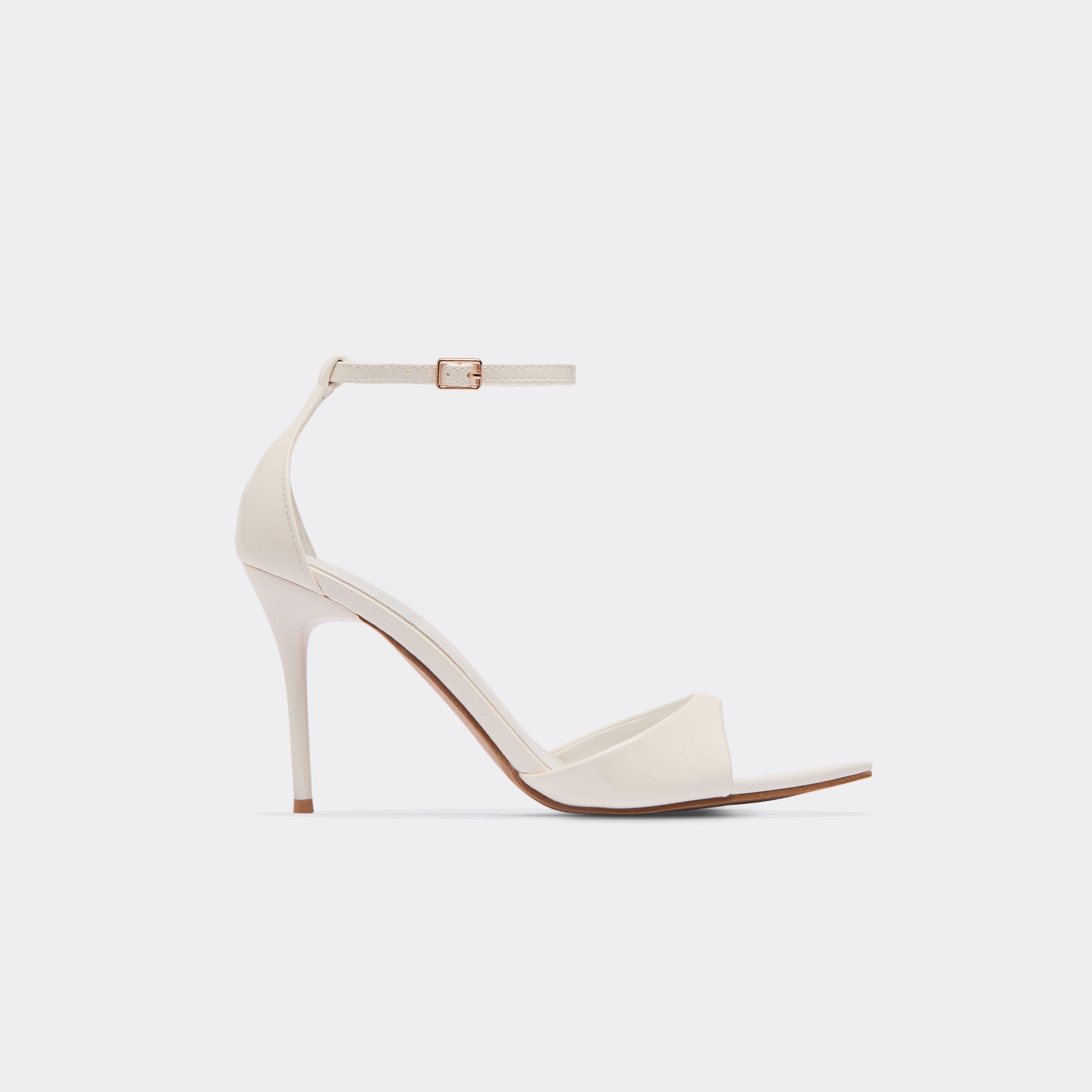 Marc Ankle Strap Pointed Peep Toe Stiletto Heel In White Patent, Women’s