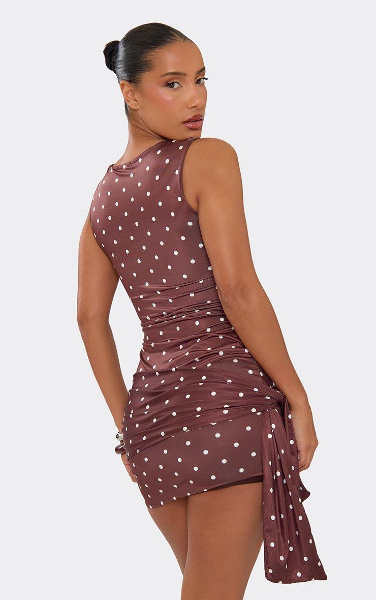 Sleeveless Tie Side Mini Dress In Brown Polka Dot Print | EGO EU | EGO