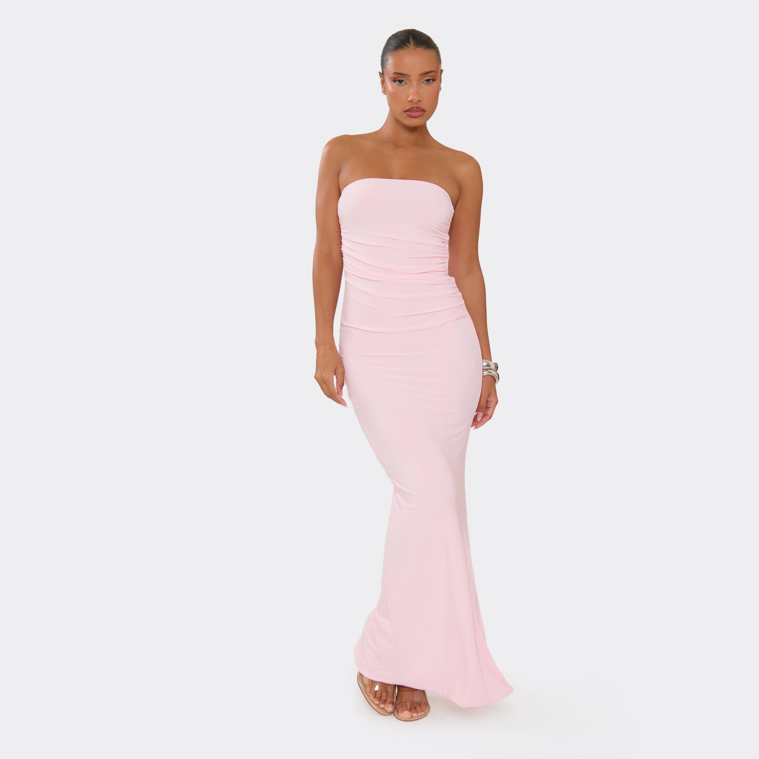 Bandeau Ruched Detail Maxi Dress In Pink, Women’s
