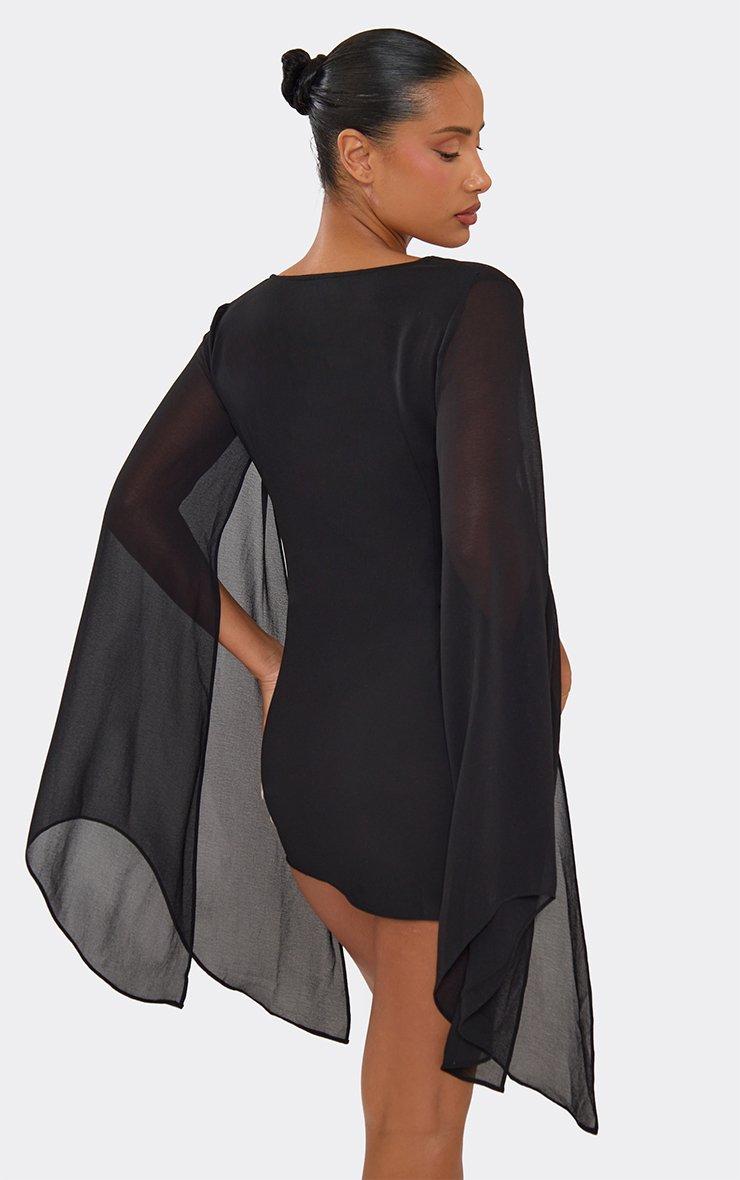Long Flared Sleeve Stone Detail Mini Dress In Black Mesh | EGO US | EGO