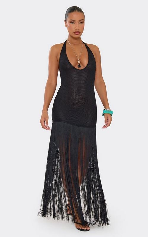 Plus Cowl Halterneck Frill Hem Mini Dress In Black Devore | EGO US