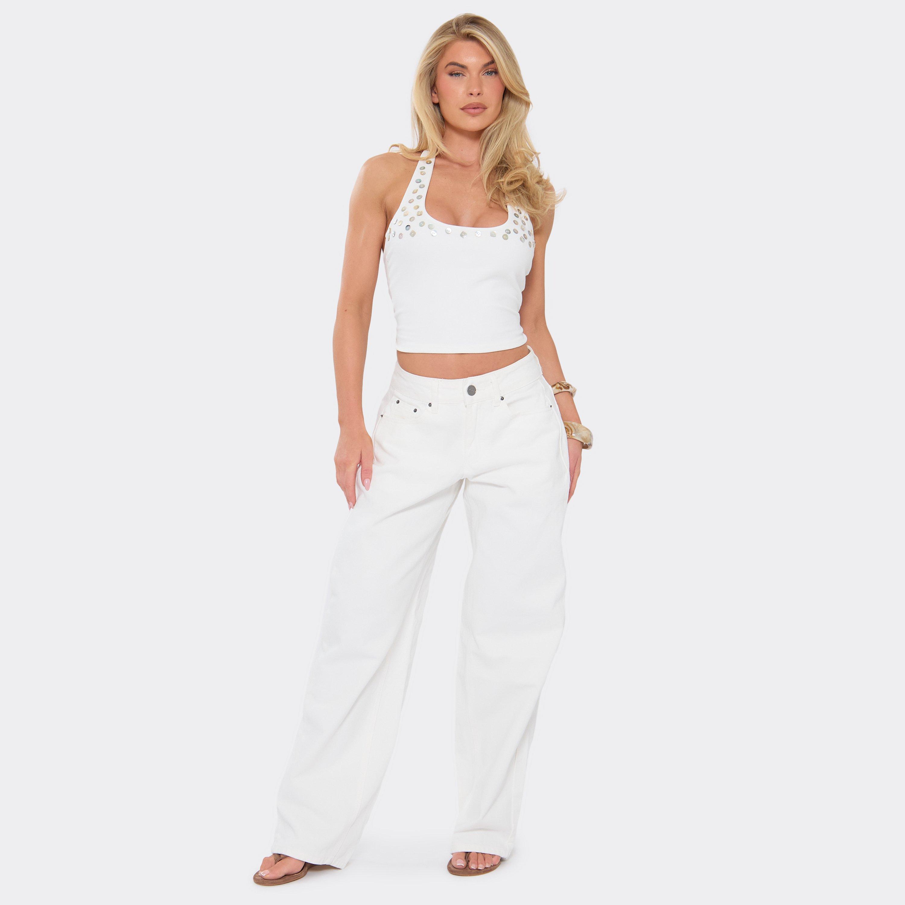 Image of Barrel Leg Jeans In White Denim, Women's