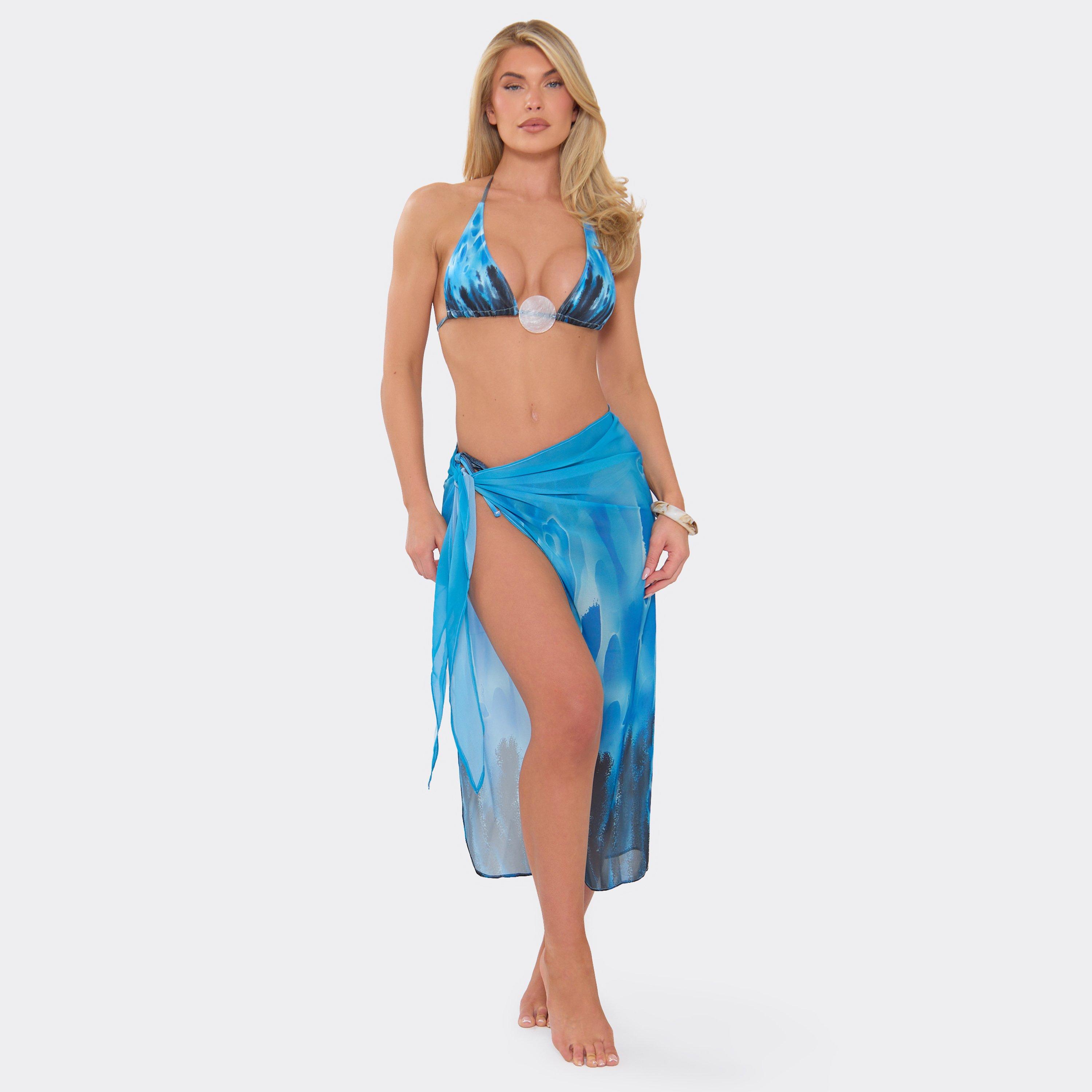 Tie Side Sarong Skirt In Blue Tie Dye Print., Women's Size UK S