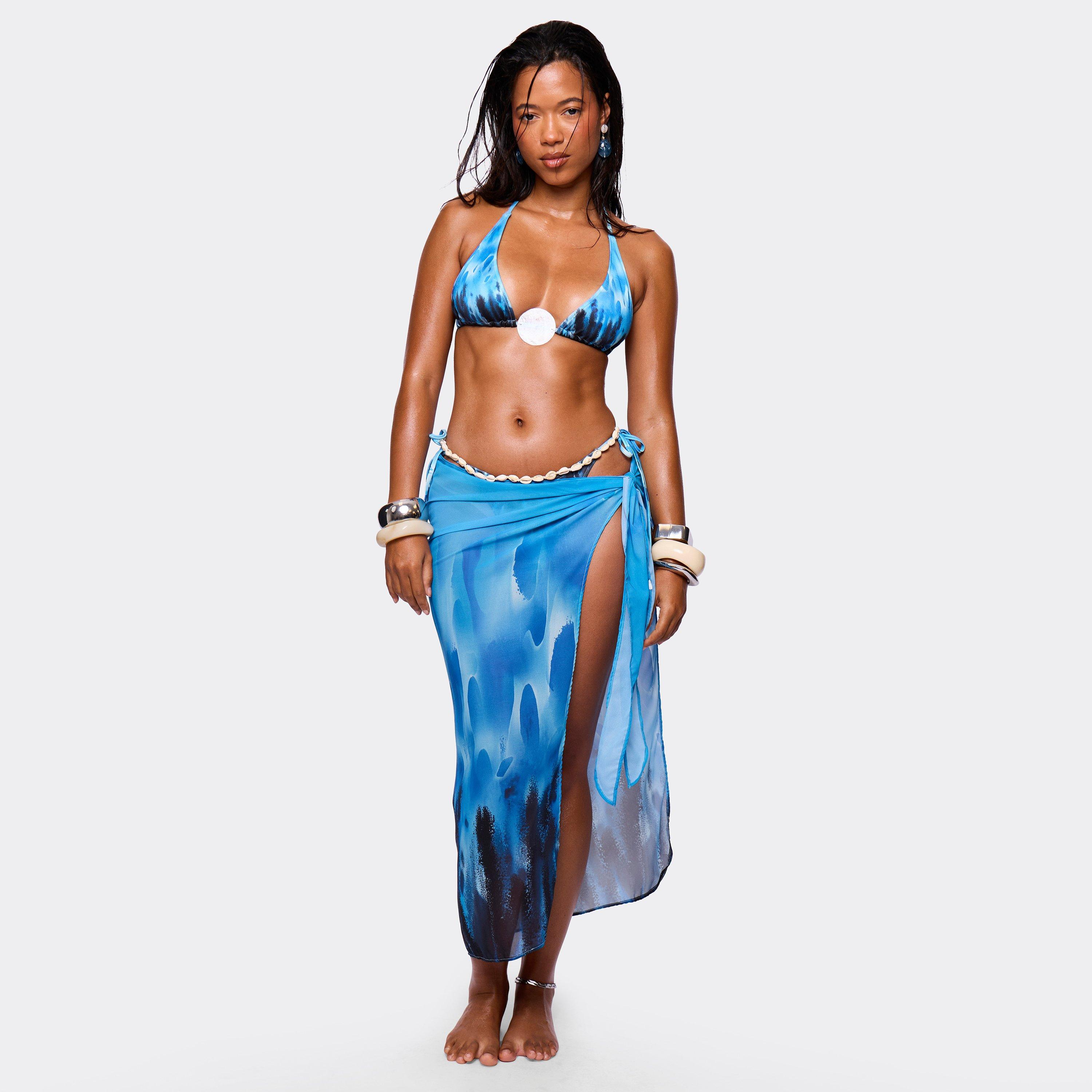 Tie Side Sarong Skirt In Blue Tie Dye Print, Women’s