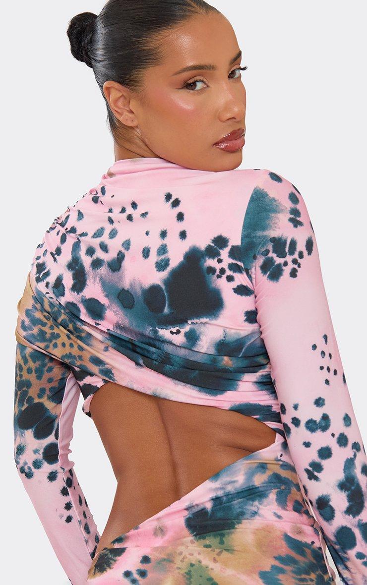 strapless open back dress Pink Floral Print Contrast Stripe Collar Sleeve Detail Dress – SSYS main image 0