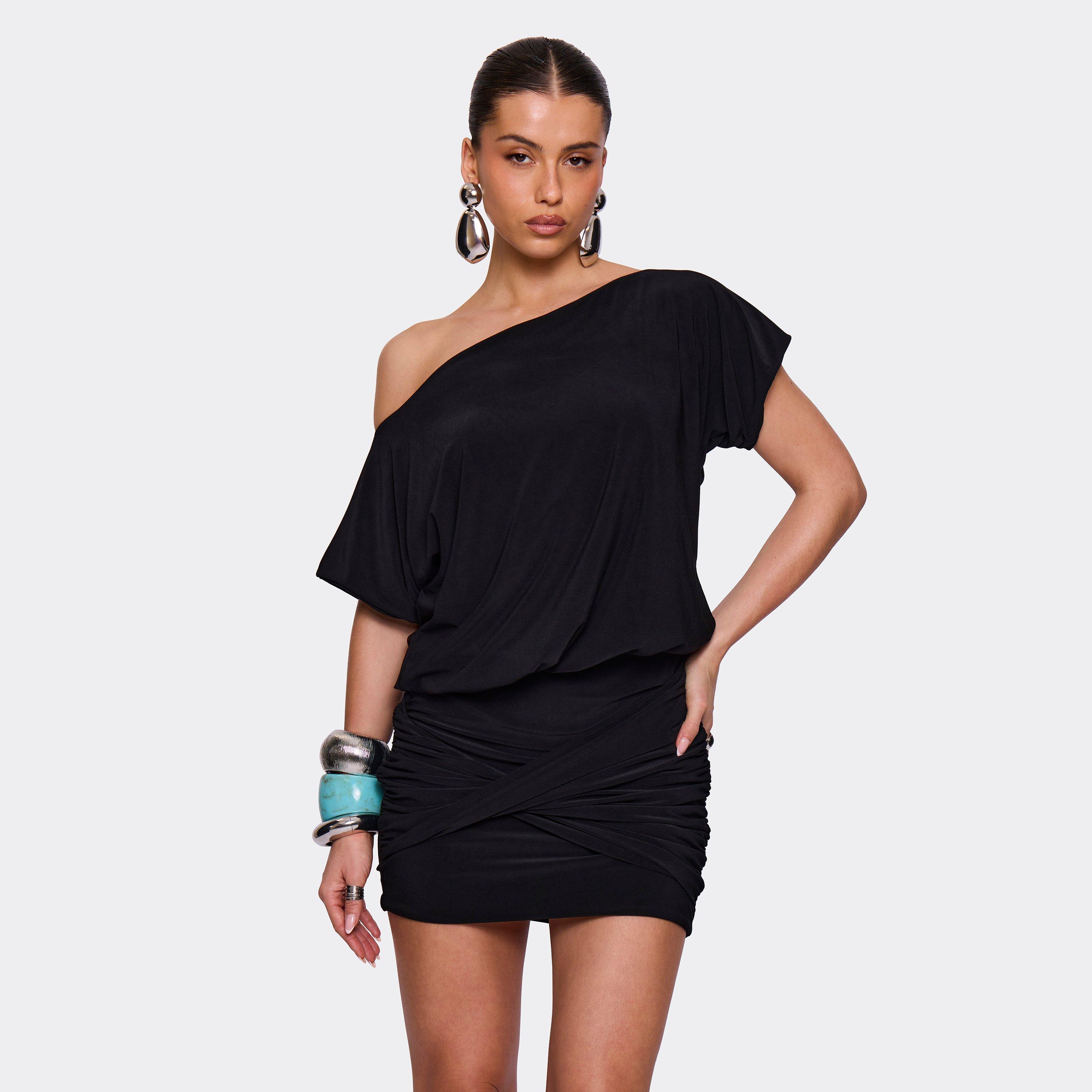 Off The Shoulder Twisted Detail Mini Dress In Black, Women’s