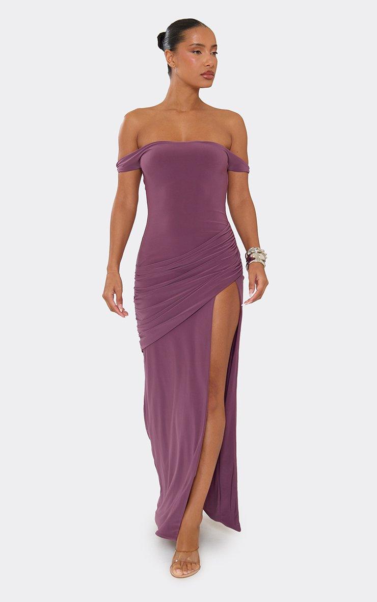 Bardot Draped Detail Side Split Maxi Dress In Mauve | EGO US | EGO