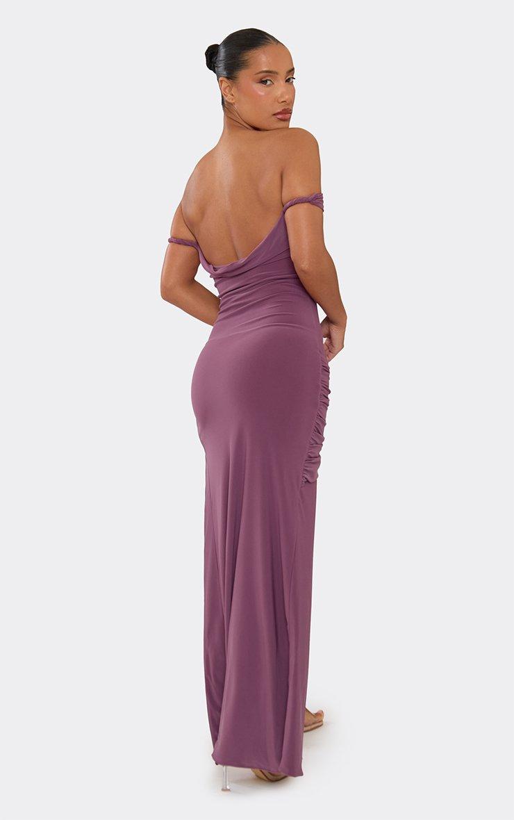 Bardot Draped Detail Side Split Maxi Dress In Mauve | EGO US | EGO