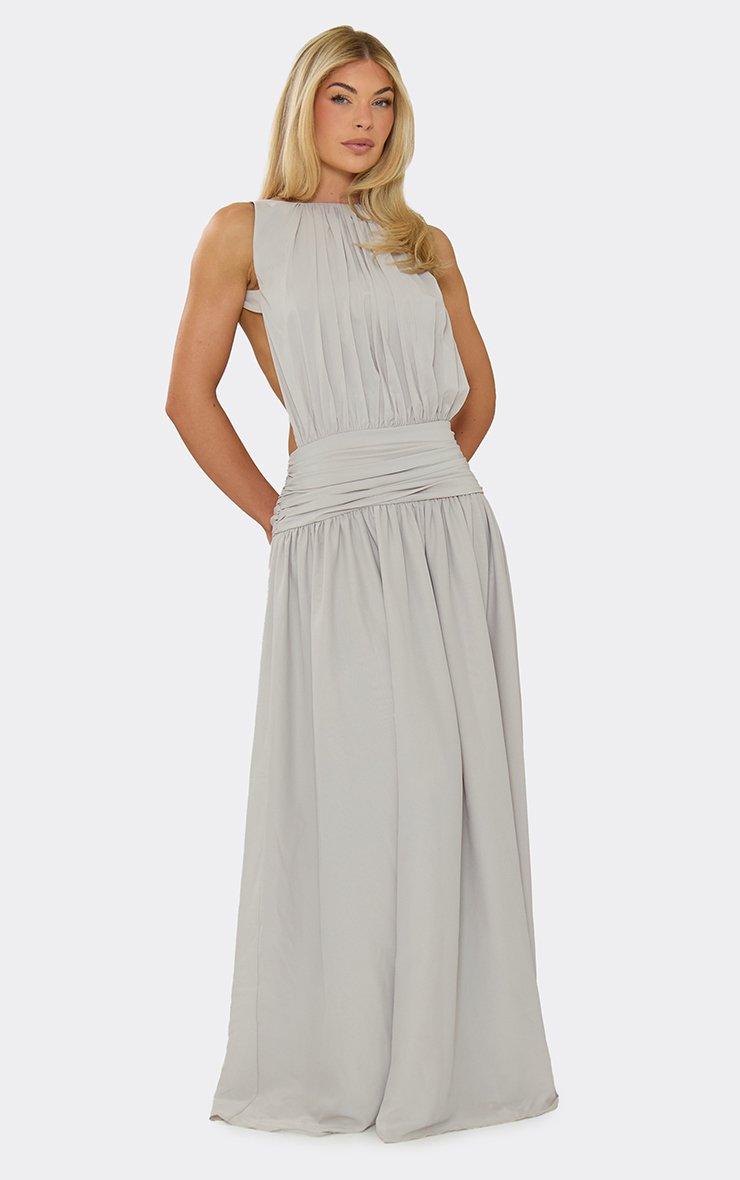 navy blue dress for baby girl Truly Known Backless Maxi Dress - Grey main image 1