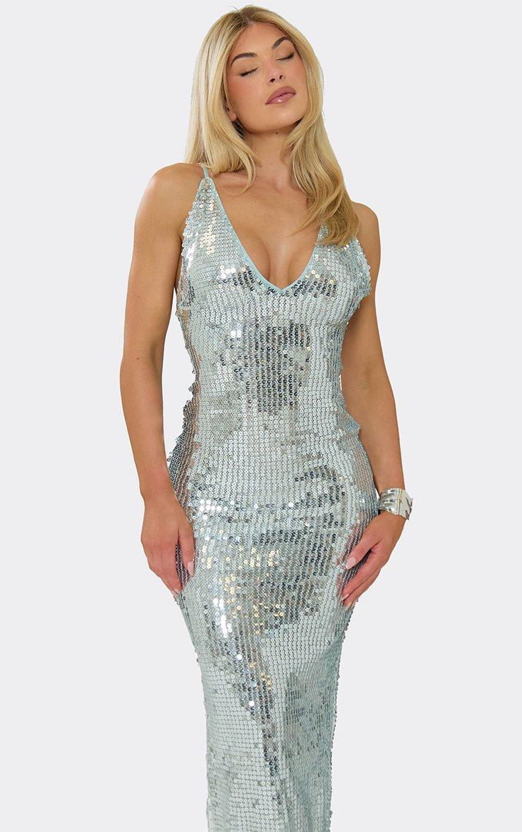 tadashi shoji petite evening dresses Adoria Sequin Cut Out Maxi Dress - Silver