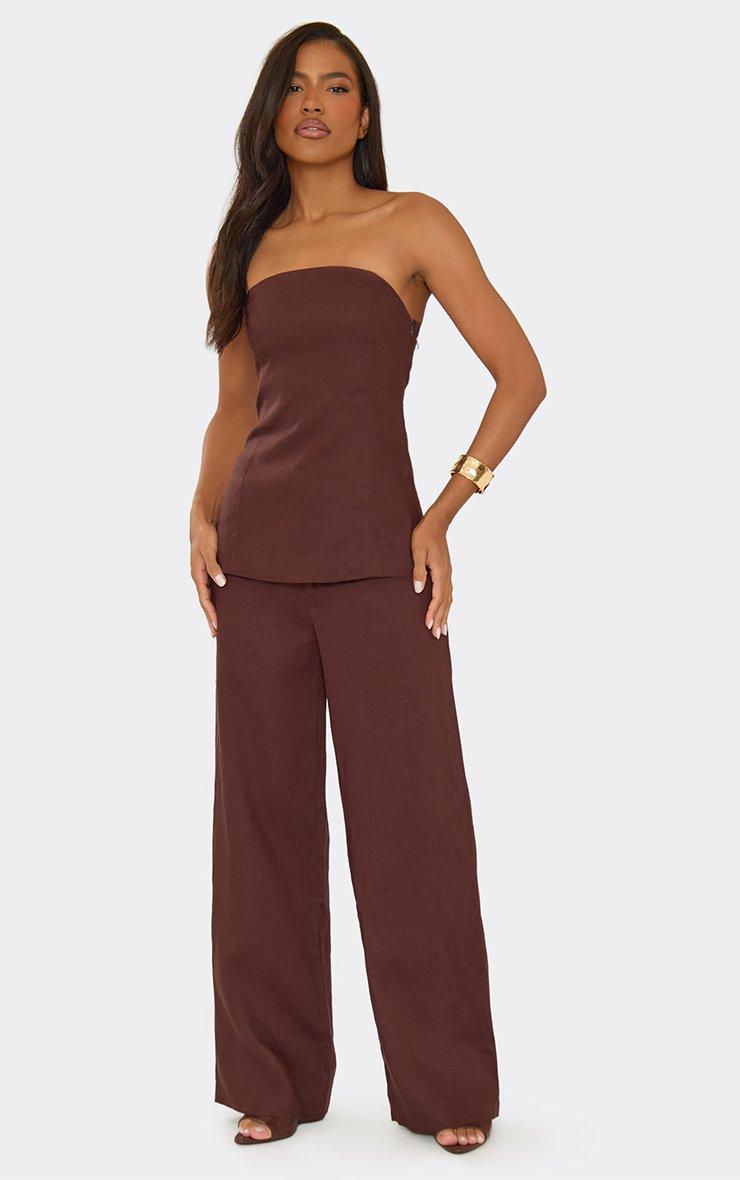 Mid Rise Wide Leg Trousers In Chocolate Brown Linen, Women's Size US 2 - EGO