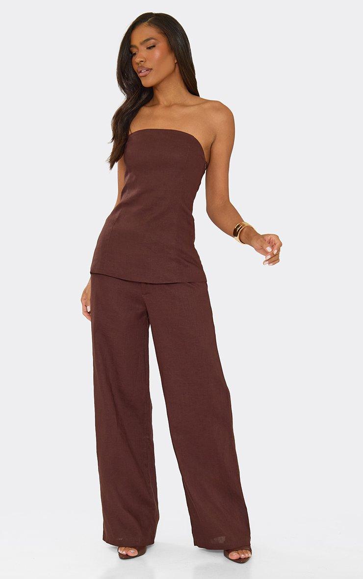 wide leg brown dress pants women FARES Pressed Crease Wide Leg Pants Brown main image 1