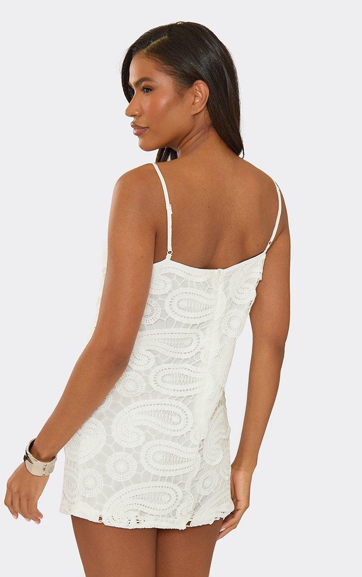 Strappy A-Line Mini Dress In White Paisley Print Crochet, Women's Size US 4 - EGO