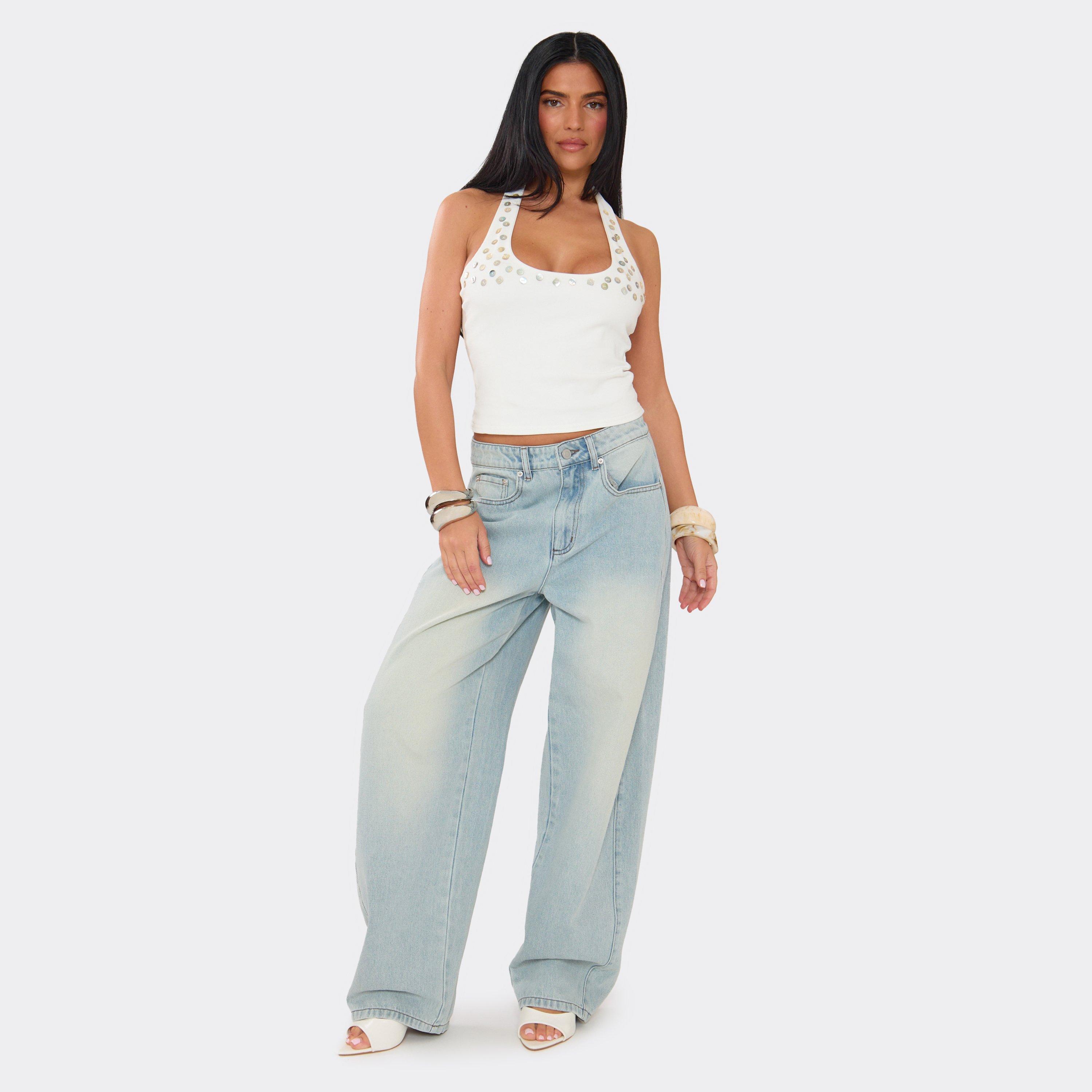 Oversized Barrel Jeans In Light Blue Denim, Women's Size UK 6