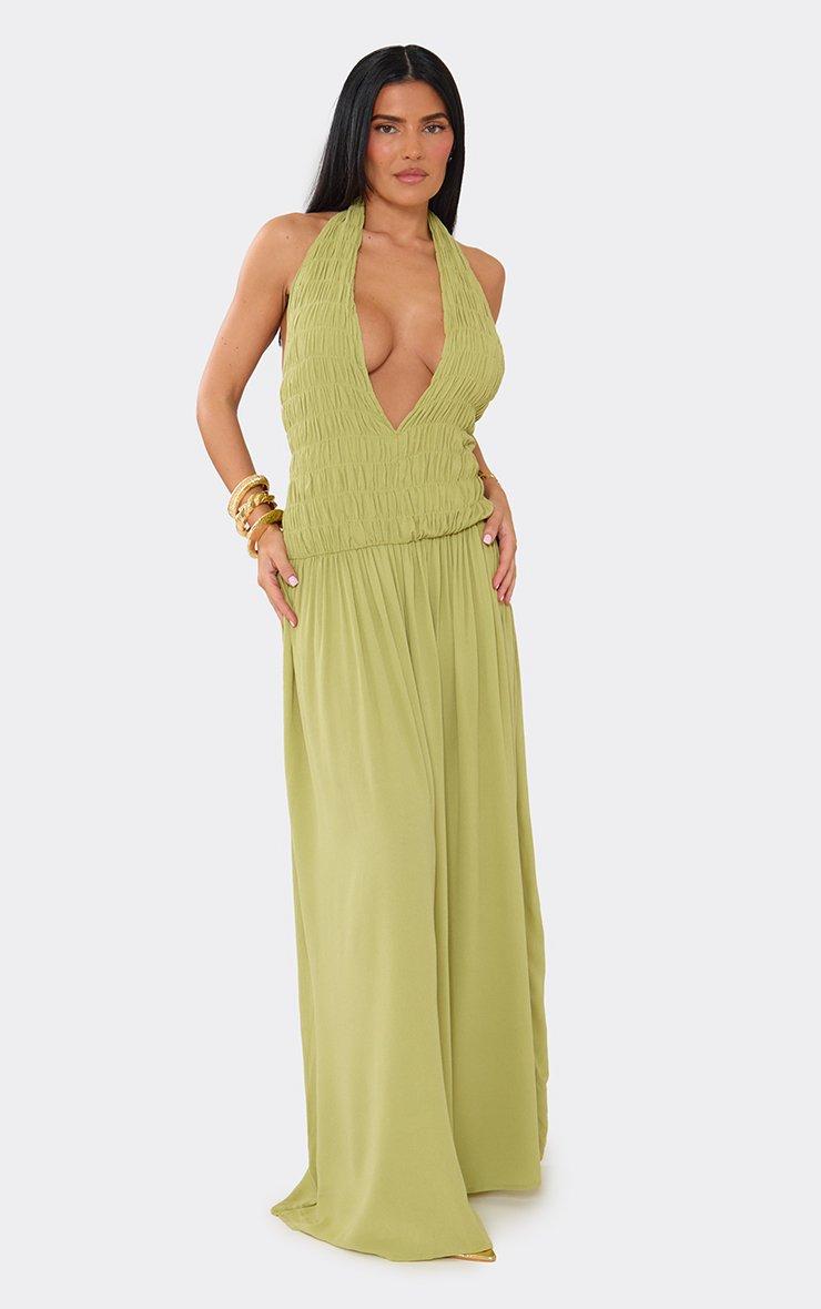 how to wear backless dress without a bra Pink Woven Floral Ruched Backless Maxi Dress | DRESSES main image 0