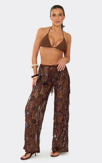 brown dress capris Knot Detail Tie Side Luxe Slinky Capri Pants Chocolate The versatile design transitions effortlessly from daytime occasions to evening events Capris with split hems -