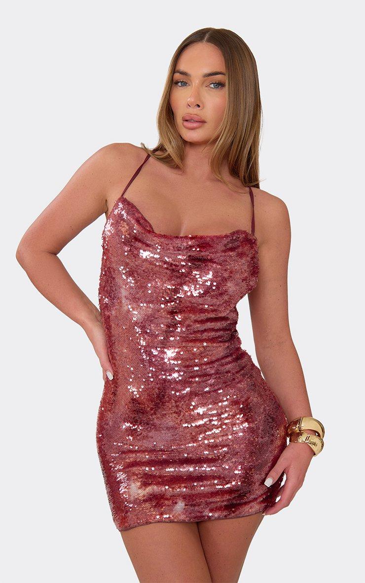 strapless open back dress Love to Dream Burgundy Long Sleeve Embroidered Mesh Mini Dress main image 0