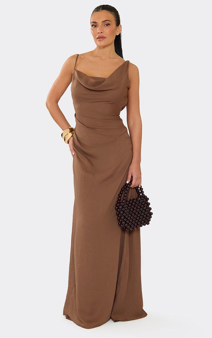 Cowl Neck Maxi Dress In Chocolate Brown Chiffon | EGO US | EGO