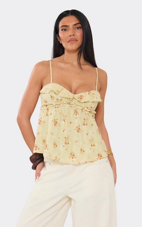 Halterneck Beaded Cami Top In Yellow Flower Printed | EGO US | EGO